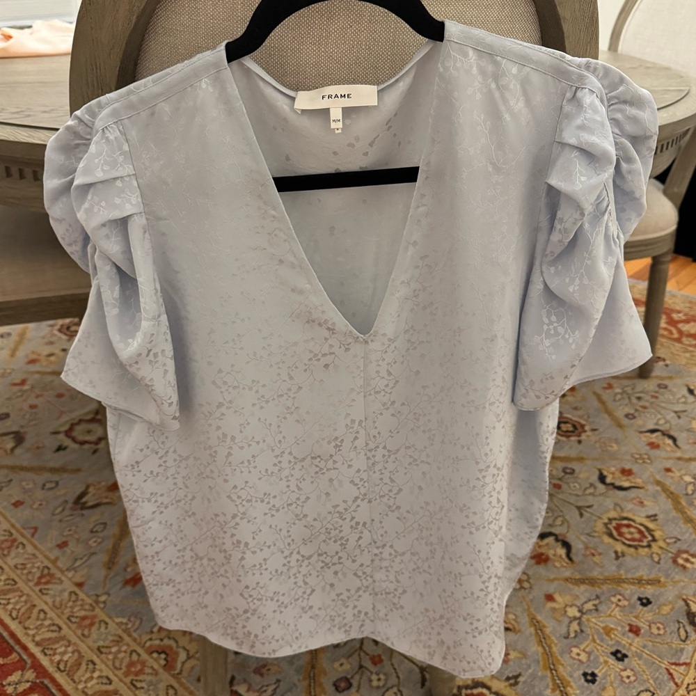 FRAME Ruched Silk-Jacquard Top